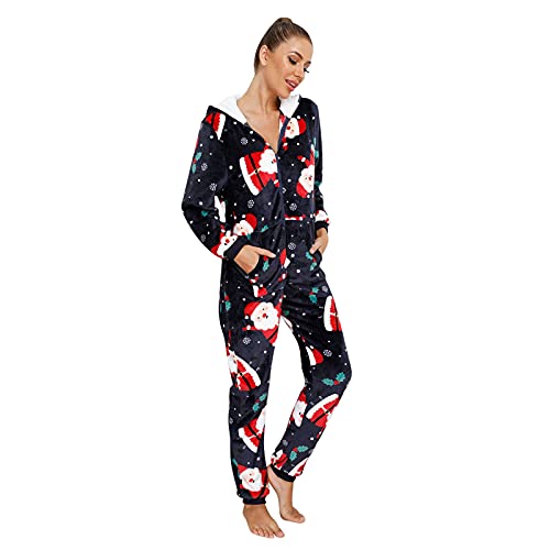 BIBOKAOKE Damen Jumpsuit Onesie Overall Einteiler Pyjama Schlafanzug Winter Warm Plüsch Pyjama Kuschelig Hausanzug Flauschig Schlafanzug Ganzkörperanzug Mit Kapuze & Reißverschluss Loungewear von BIBOKAOKE