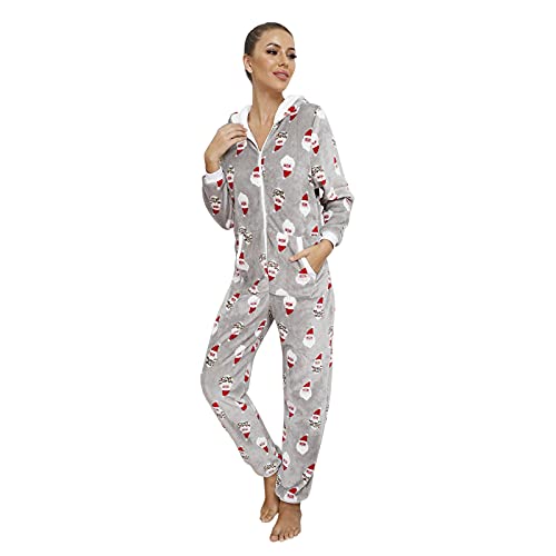 BIBOKAOKE Damen Jumpsuit Onesie Overall Einteiler Pyjama Schlafanzug Winter Warm Plüsch Pyjama Kuschelig Hausanzug Flauschig Schlafanzug Ganzkörperanzug Mit Kapuze & Reißverschluss Loungewear von BIBOKAOKE