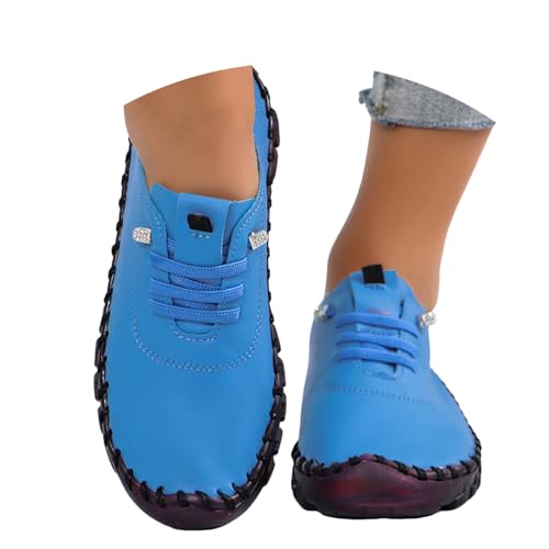 BIBOKAOKE Damen Mokassins Casual Loafers Komfort Leder Schnürschuhe Bootsschuhe Freizeit Mittelalter Mamas Schuhe Bequem Weite Rutschfest Flache Fahren Halbschuhe Segelschuhe Slippers Walkingschuhe von BIBOKAOKE