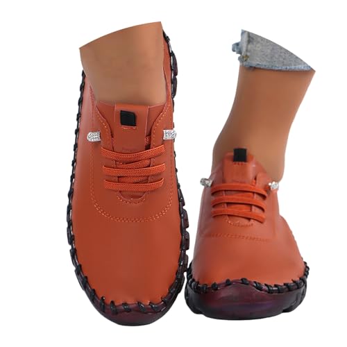 BIBOKAOKE Damen Mokassins Casual Loafers Komfort Leder Schnürschuhe Bootsschuhe Freizeit Mittelalter Mamas Schuhe Bequem Weite Rutschfest Flache Fahren Halbschuhe Segelschuhe Slippers Walkingschuhe von BIBOKAOKE