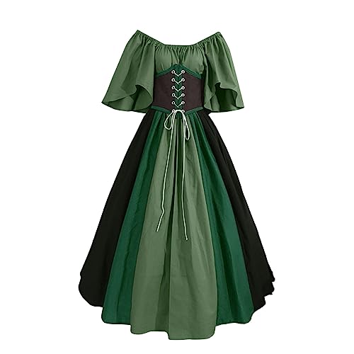 BIBOKAOKE Damen Renaissance Mittelalter Kleid Off Shoulder Kleid Große Größen Schnürkleid High Waist A-Linie Kleid Mittelalter Kleidung Swing Kleid Elegant Maxikleider Prinzessin Kostüm von BIBOKAOKE