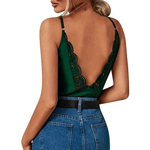 BIBOKAOKE Damen Sexy Oberteil Ärmellos Tunika Tank Crop Tops für Damen Tshirt Spitzentop Rückenfrei Spaghetti Tops Sommer Tank Top Blusentop Spitzen V-Ausschnitt Weste Top Casual Shirt von BIBOKAOKE