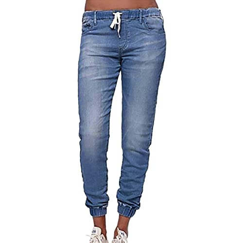 BIBOKAOKE Damen Skinny Fit Jeanshosen Elastischer Bund Jeans Mittlere Taille Jeans Straight Einfarbig Große Größen Denim Hosen Straight Stretch Gummizug Taschen Basic Lang Röhrenjeans von BIBOKAOKE