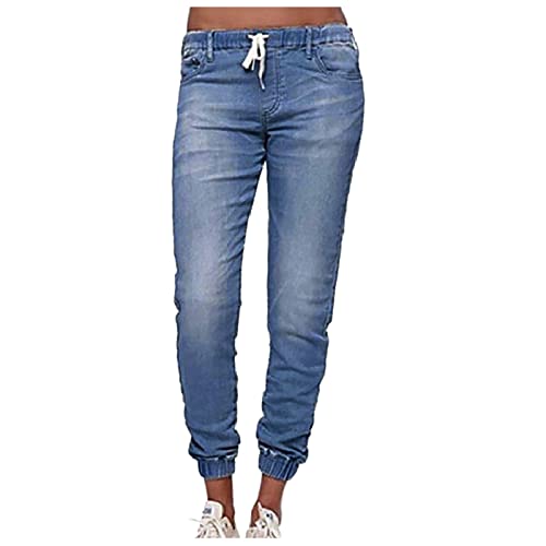 BIBOKAOKE Damen Skinny Fit Jeanshosen Elastischer Bund Jeans Mittlere Taille Jeans Straight Einfarbig Große Größen Denim Hosen Straight Stretch Gummizug Taschen Basic Lang Röhrenjeans von BIBOKAOKE