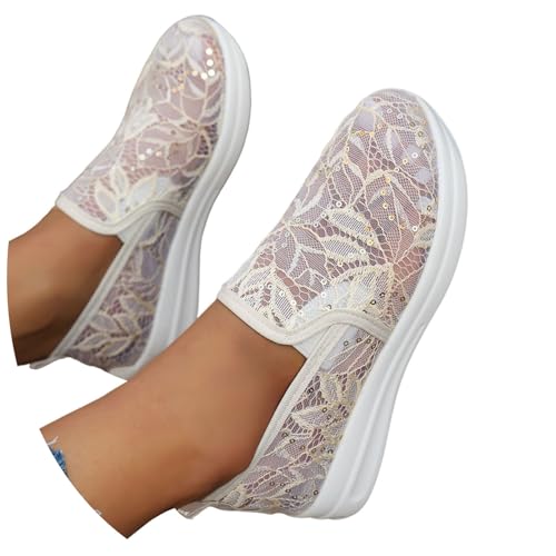 BIBOKAOKE Damen Sneaker Low Spitze Wanderhalbschuhe Elegant Spitze Turnschuhe Sommerschuhe Netz Laufschuhe Sportschuhe Platform Mesh Freizeitschuhe Freizeit Fitness Rutschfest Halbschuhe von BIBOKAOKE