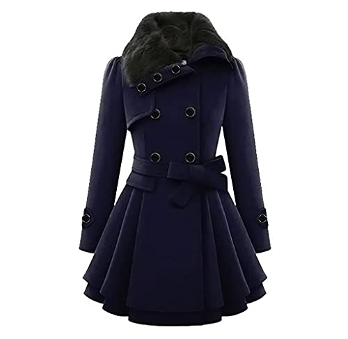 BIBOKAOKE Damen Winter Mantel Klassischen Doppelten Breasted Trenchcoat Warm Schlank Vintage Jacke Windmantel Outwear Plüschmantel Elegant Trenchcoat Warm Plüsch Revers Übergangsmantel von BIBOKAOKE