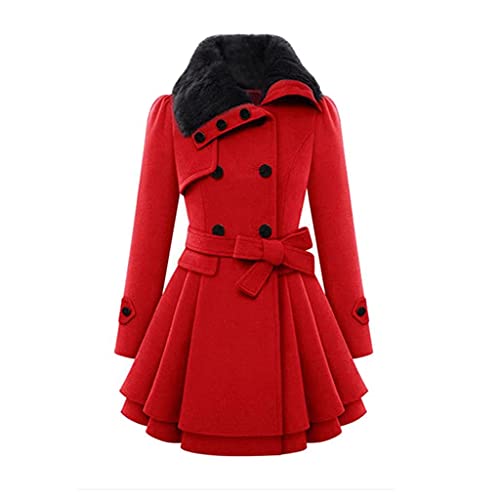 BIBOKAOKE Damen Winter Mantel Klassischen Doppelten Breasted Trenchcoat Warm Schlank Vintage Jacke Windmantel Outwear Plüschmantel Elegant Trenchcoat Warm Plüsch Revers Übergangsmantel von BIBOKAOKE