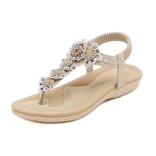 BIBOKAOKE Flache Schuhe Für Damen Boho Freizeitschuhe mit Strass Lässige Schuhe Rutschfest Loafers Flache Leinenschuhe Freizeit Walkingschuhe Plateau Slipper Weich Sohlen Sportschuhe Laufschuhe von BIBOKAOKE