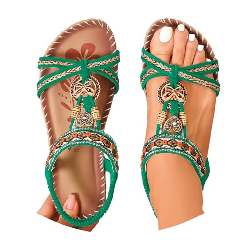BIBOKAOKE Flache Schuhe Für Damen Boho Wasserdicht Sandalen mit Strass Bequem Sneaker Freizeitschuhe Leicht Strandschuhe Elegant Loafers Fitnessschuhe Mit Gummiband Hausschuhe Tanzschuhe von BIBOKAOKE