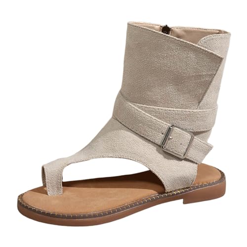 BIBOKAOKE Flache Schuhe Für Damen Einfarbige Strandschuhe Retro Zehentrenner Rutschfest Sportschuhe Weite Lederschuhe Wasserdicht Weich Sohlen Walkingschuhe Freizeit Flip Flops Bequem Schuhe von BIBOKAOKE