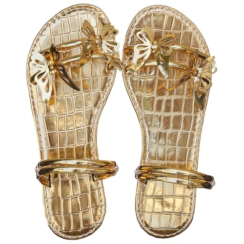 BIBOKAOKE Flache Schuhe Für Damen Wasserdicht Strandschuhe mit Strass Retro Hausschuhe Freizeit Komfort Slipper Rutschfest Lederschuhe Weich Sohlen Slip on Slides Weite Joggingschuhe Sandalen von BIBOKAOKE