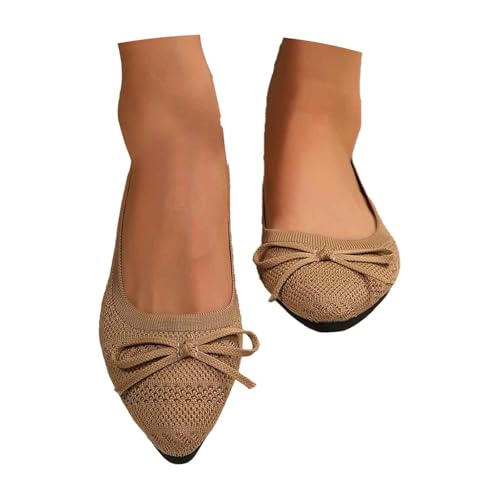 BIBOKAOKE Flache schuhe Damen Elegant Mode Trachtenschuhe Einfarbige Freizeitschuhe mit Bogendekoration Strick Mesh Loafers Tanzschuhe Leicht Arbeitsschuhe Bequem Sommerschuhe Slip on Walkingschuhe von BIBOKAOKE