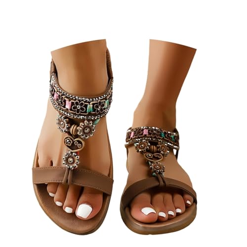 BIBOKAOKE Flip Flops Damen Boho Flache Sandalen Freizeit Walkingschuhe Leicht Loafers Sommerschuhe Lässige Loafers Orthopädische Sportschuhe Mit Gummiband Badeschuhe Retro Joggingschuhe von BIBOKAOKE