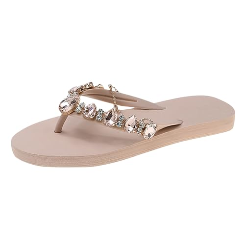 BIBOKAOKE Flip Flops Damen Glitzer Strass Strandsandalen Zehentrenner Sandalen Open Toe Sommerschuhe Lässige Flache Schuhe Frauen Elegante Badelatschen Sommer Hausschuhe Indoor (0206-A-Pink, 38) von BIBOKAOKE