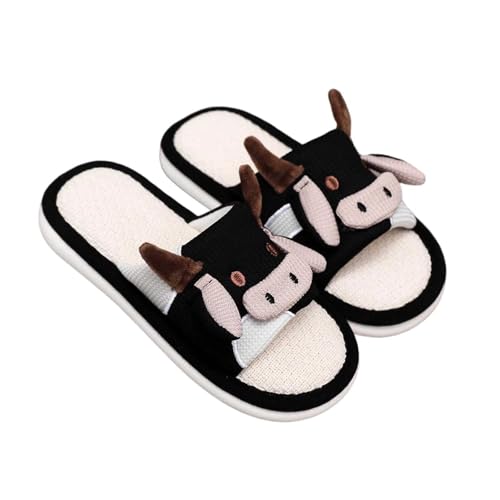 BIBOKAOKE Frauen Baumwolle Leinen Hausschuhe mit weicher Sohle Niedlichen Cartoon Pantoletten Rutsch Slippers Startseite Outdoor-Hausschuhe Damen Hauspantoffeln Winterhausschuhe von BIBOKAOKE