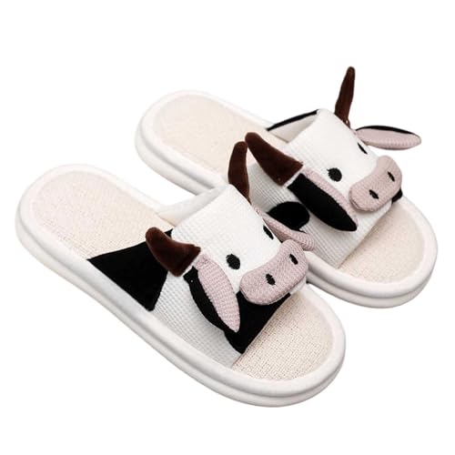 BIBOKAOKE Frauen Baumwolle Leinen Hausschuhe mit weicher Sohle Niedlichen Cartoon Pantoletten Rutsch Slippers Startseite Outdoor-Hausschuhe Damen Hauspantoffeln Winterhausschuhe von BIBOKAOKE