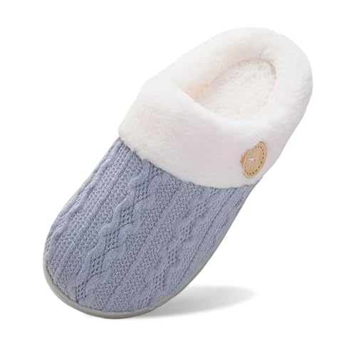 BIBOKAOKE Frauen House Hausschuhe Bequeme Memory Foam Plüsch Schlafzimmer Kunstpelz gefüttert gestrickte warme Slip-On leichte Schuhe Indoor Outdoor Anti-Rutsch-Gummisohle Gemütliche von BIBOKAOKE