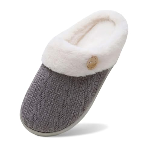 BIBOKAOKE Frauen House Hausschuhe Bequeme Memory Foam Plüsch Schlafzimmer Kunstpelz gefüttert gestrickte warme Slip-On leichte Schuhe Indoor Outdoor Anti-Rutsch-Gummisohle Gemütliche BIBOKAOKE Frauen House Hausschuhe Bequeme Memory Foam Plüsch Schlafzimmer Kunstpelz gefüttert gestrickte warme Slip-On leichte Schuhe Indoor Outdoor Anti-Rutsch-Gummisohle Gemütliche von BIBOKAOKE