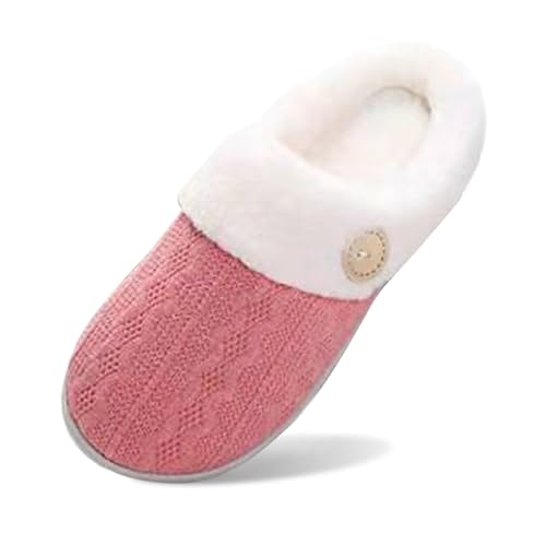 BIBOKAOKE Frauen House Hausschuhe Bequeme Memory Foam Plüsch Schlafzimmer Kunstpelz gefüttert gestrickte warme Slip-On leichte Schuhe Indoor Outdoor Anti-Rutsch-Gummisohle Gemütliche von BIBOKAOKE
