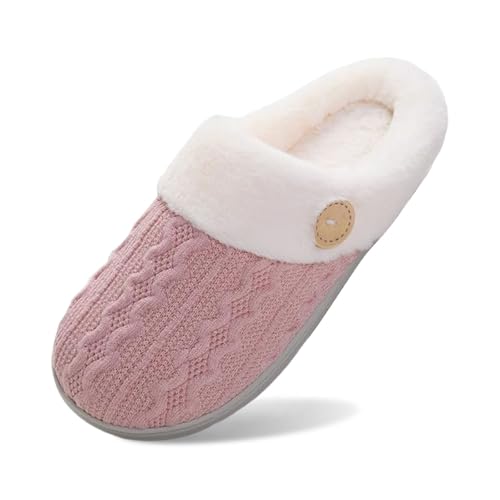 BIBOKAOKE Frauen House Hausschuhe Bequeme Memory Foam Plüsch Schlafzimmer Kunstpelz gefüttert gestrickte warme Slip-On leichte Schuhe Indoor Outdoor Anti-Rutsch-Gummisohle Gemütliche BIBOKAOKE Frauen House Hausschuhe Bequeme Memory Foam Plüsch Schlafzimmer Kunstpelz gefüttert gestrickte warme Slip-On leichte Schuhe Indoor Outdoor Anti-Rutsch-Gummisohle Gemütliche von BIBOKAOKE