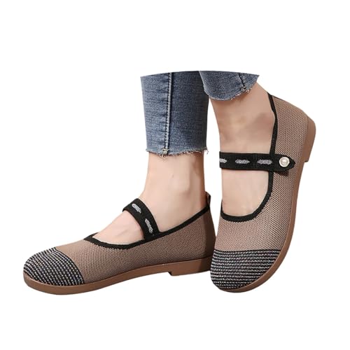 BIBOKAOKE Freizeit Schuhe Damen Retro Gewebte Mesh Riemchenballerina Weite H Tanzschuhe Rutschfest Gymnastikschuhe Bequem Freizeitschuhe Mittelalter Trachtenschuhe Leicht Orthorinas Ballerina von BIBOKAOKE