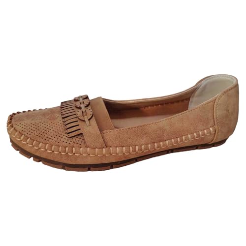 BIBOKAOKE Freizeitschuhe Damen Bequeme Mode weiche Flache Leder im Vintage-Stil lässige Einfarbig Schlupfschuhe Outdoor Sportschuhe Walkingschuhe von BIBOKAOKE
