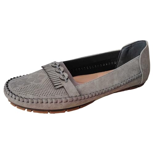 BIBOKAOKE Freizeitschuhe Damen Bequeme Mode weiche Flache Leder im Vintage-Stil lässige Einfarbig Schlupfschuhe Outdoor Sportschuhe Walkingschuhe von BIBOKAOKE