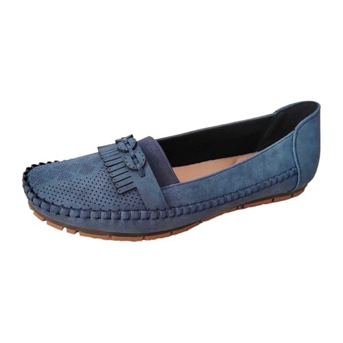 BIBOKAOKE Freizeitschuhe Damen Bequeme Mode weiche Flache Leder im Vintage-Stil lässige Einfarbig Schlupfschuhe Outdoor Sportschuhe Walkingschuhe von BIBOKAOKE