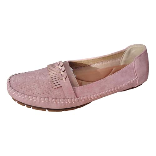 BIBOKAOKE Freizeitschuhe Damen Bequeme Mode weiche Flache Leder im Vintage-Stil lässige Einfarbig Schlupfschuhe Outdoor Sportschuhe Walkingschuhe von BIBOKAOKE