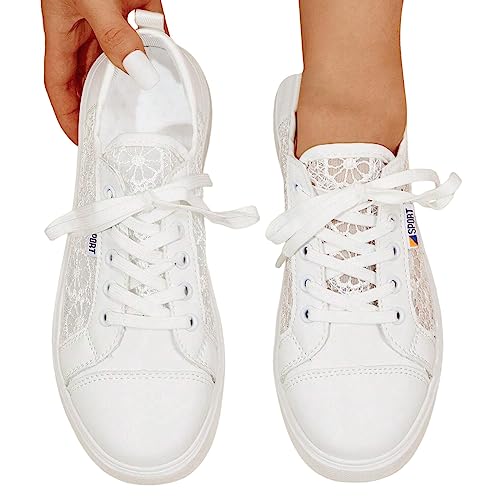 BIBOKAOKE Freizeitschuhe Damen Bestickte Sneaker Spitze Atmungsaktive Stoffschuhe Elegante Frauen Schnürhalbschuhe Laufschuhe Leicht Sportlich Flache Schuhe Walkingschuhe von BIBOKAOKE