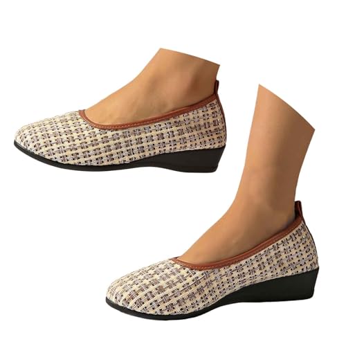 BIBOKAOKE Freizeitschuhe Damen Slip on Wasserdicht Joggingschuhe Leicht Stoffschuhe Rutschfest Strandschuhe Plateau Freizeitschuhe Mesh Leinenschuhe Flache Hausschuhe Schnell Trocknend Tanzschuhe von BIBOKAOKE