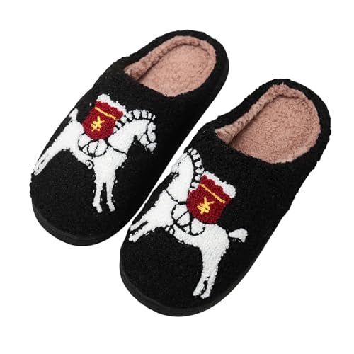 BIBOKAOKE Hausschuhe Damen Baumwolle Warme Pantoffeln Plüsch Weicher Retro Hausschuhe Trendiger süße Cartoon-Tiere Slipper drinnen und draußen von BIBOKAOKE