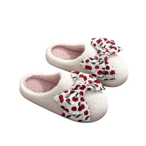 BIBOKAOKE Hausschuhe Damen Fliege Drucken Bequeme Warm Hauspantoffeln Leichte Winterhausschuhe Weicher Anti-Rutsch Flacher Absat Slippers von BIBOKAOKE
