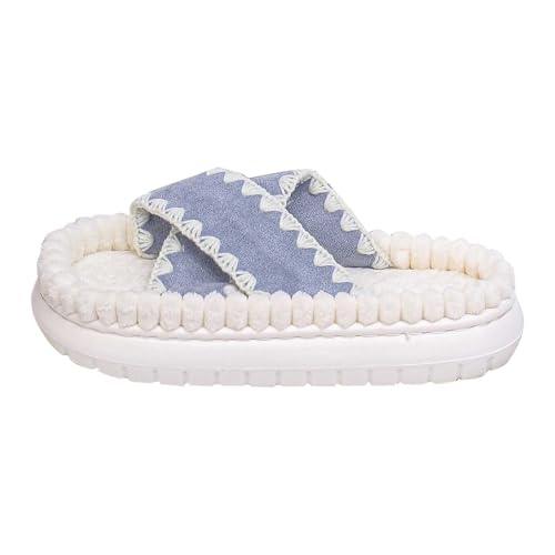 BIBOKAOKE Hausschuhe Damen Hauspantoffeln Damen Weicher Anti-Rutsch Flacher Absatz Breite Füße Einfarbig offene Spitze Slippers Schlupfschuhe von BIBOKAOKE