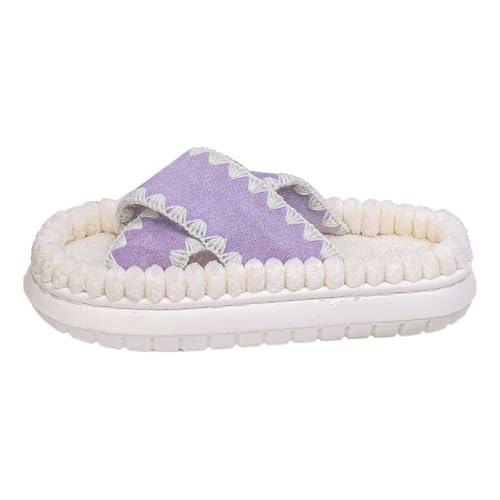 BIBOKAOKE Hausschuhe Damen Hauspantoffeln Damen Weicher Anti-Rutsch Flacher Absatz Breite Füße Einfarbig offene Spitze Slippers Schlupfschuhe von BIBOKAOKE