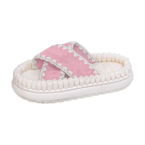 BIBOKAOKE Hausschuhe Damen Hauspantoffeln Damen Weicher Anti-Rutsch Flacher Absatz Breite Füße Einfarbig offene Spitze Slippers Schlupfschuhe von BIBOKAOKE