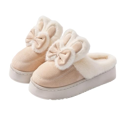 BIBOKAOKE Hausschuhe Damen Herren Mit Schleife Warm Gästehausschuhe Rutschfeste Unisex Hauspantoffeln Flauschige Pantoffeln Kawaii Gemütliche Slippers Indoor Outdoor von BIBOKAOKE