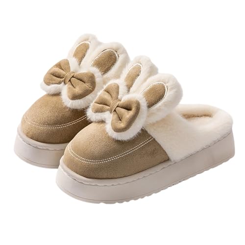 BIBOKAOKE Hausschuhe Damen Herren Mit Schleife Warm Gästehausschuhe Rutschfeste Unisex Hauspantoffeln Flauschige Pantoffeln Kawaii Gemütliche Slippers Indoor Outdoor von BIBOKAOKE