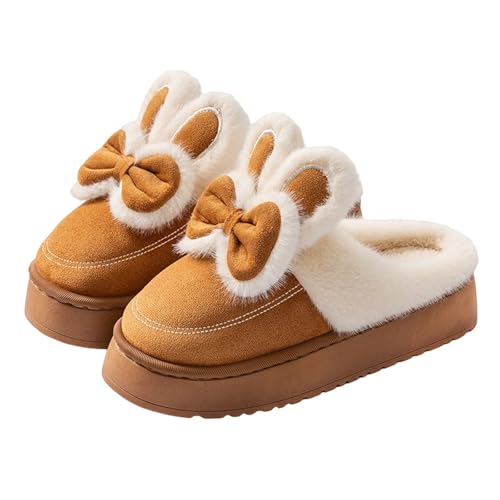 BIBOKAOKE Hausschuhe Damen Herren Mit Schleife Warm Gästehausschuhe Rutschfeste Unisex Hauspantoffeln Flauschige Pantoffeln Kawaii Gemütliche Slippers Indoor Outdoor von BIBOKAOKE