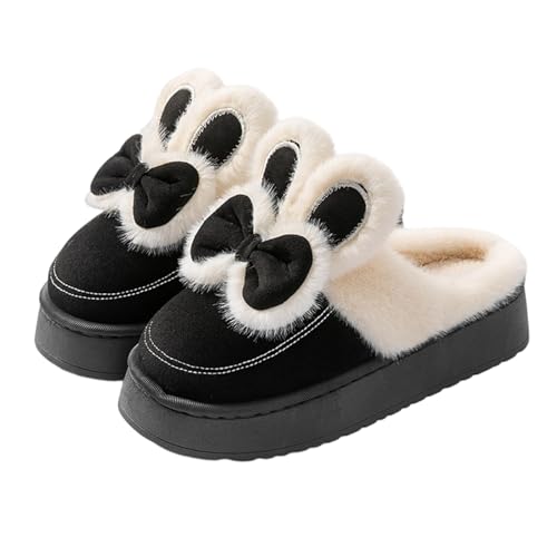 BIBOKAOKE Hausschuhe Damen Herren Mit Schleife Warm Gästehausschuhe Rutschfeste Unisex Hauspantoffeln Flauschige Pantoffeln Kawaii Gemütliche Slippers Indoor Outdoor von BIBOKAOKE