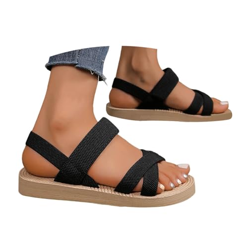 BIBOKAOKE Hausschuhe Damen Sommer Boho Freizeit Pantolette Mode Schlappen Leicht Schnell Trocknend Walkingschuhe Bequem Leinenschuhe Slip on Slides Joggingschuhe Weite Sandalen Elegant Hausschuhe von BIBOKAOKE