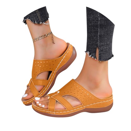 BIBOKAOKE Hausschuhe Damen Sommer Einfarbige Sommerschuhe Leicht Strandschuhe Elegant Freizeitschuhe Flache Lederschuhe Weich Schlappen Wasserdicht Sportschuhe mit Keilabsatz Fitnessschuhe Slipper von BIBOKAOKE