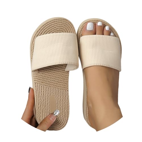 BIBOKAOKE Hausschuhe Damen Sommer Freizeit Hausschuhe Mode Leinenschuhe Weite Weich Sohlen Sportschuhe Leicht Slides Elegant Slip on Schuhe Einfarbige Joggingschuhe Rutschfest Strandschuhe von BIBOKAOKE