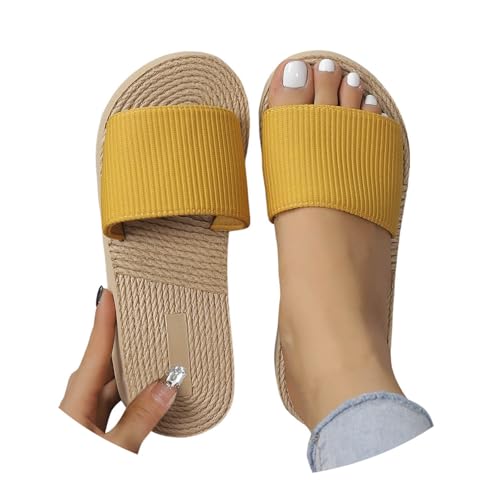 BIBOKAOKE Hausschuhe Damen Sommer Freizeit Hausschuhe Mode Leinenschuhe Weite Weich Sohlen Sportschuhe Leicht Slides Elegant Slip on Schuhe Einfarbige Joggingschuhe Rutschfest Strandschuhe von BIBOKAOKE