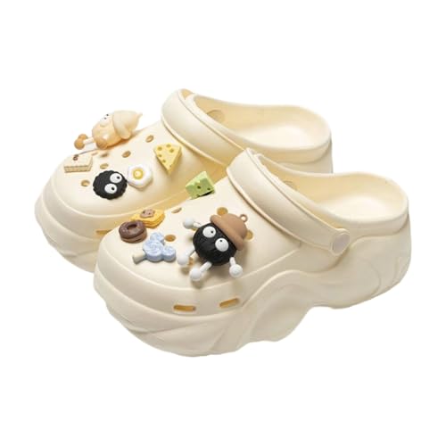 BIBOKAOKE Hausschuhe Damen Sommer Leicht Freizeit Schuhe mit Ansteckern und Schmuck Mode Walkingschuhe Slip on Slides Weite Sommerschuhe Sandalen Wasserdicht Hausschuhe Plateau Pantolette von BIBOKAOKE