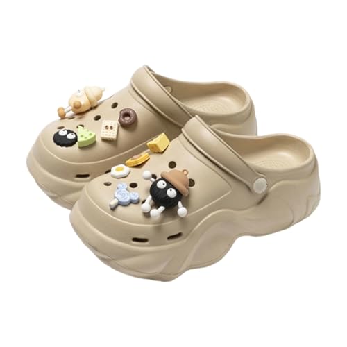 BIBOKAOKE Hausschuhe Damen Sommer Leicht Freizeit Schuhe mit Ansteckern und Schmuck Mode Walkingschuhe Slip on Slides Weite Sommerschuhe Sandalen Wasserdicht Hausschuhe Plateau Pantolette von BIBOKAOKE