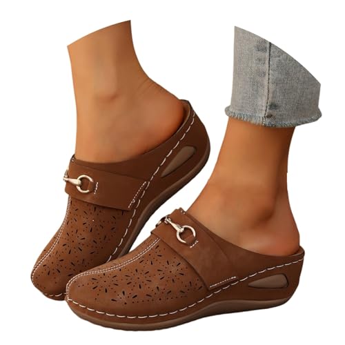 BIBOKAOKE Hausschuhe Damen Sommer Leicht Lederschuhe Mode Strandschuhe Einfachheit Keilschuhe Weite Sommerschuhe Slip on Pantolette Bequem Hausschuhe Rutschfest Turnschuhe Komfort Slipper von BIBOKAOKE