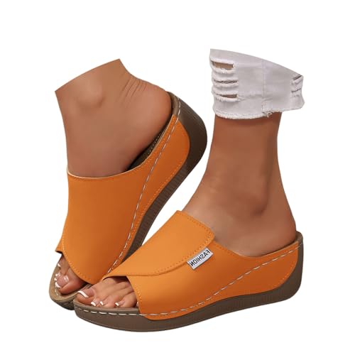 BIBOKAOKE Hausschuhe Damen Sommer Leicht Rutschfest Keilsandalen Mode Joggingschuhe Wasserdicht Sommerschuhe Komfort Hausschuhe Slip on Strandschuhe Weite Schuhe Einfarbige Slipper von BIBOKAOKE