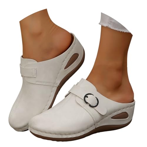 BIBOKAOKE Hausschuhe Damen Sommer Leicht Rutschfest Samtschuhe Mode Keilschuhe Elegant Slip on Strandschuhe Einfarbige Sommerschuhe Weite Pantolette Komfort Sandalen Freizeit Walkingschuhe von BIBOKAOKE