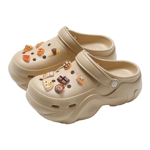 BIBOKAOKE Hausschuhe Damen Sommer Leicht Sandalen mit Ansteckern & Schuh Schmuck Mode Pantolette Rutschfest Strandschuhe Freizeit Bequem Hausschuhe Slip on Slides Leicht Plateau Slipper von BIBOKAOKE